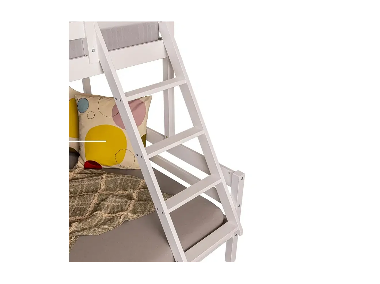 Lit superposé en bois massif avec 2 sommiers à lattes, coloris blanc - Longueur 209 x Profondeur 153 x Hauteur 144 cm