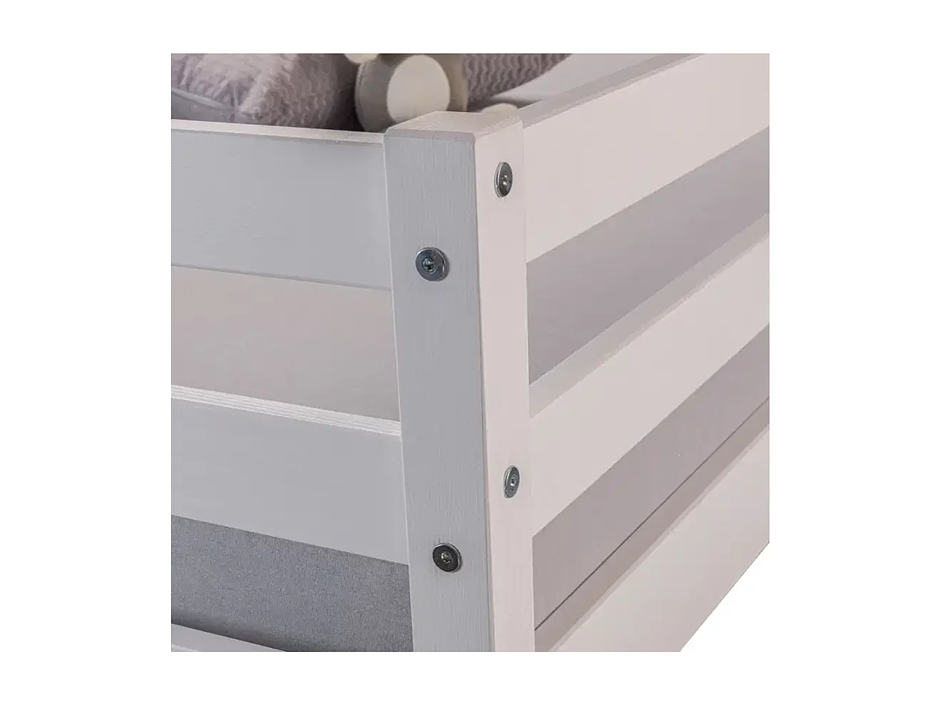 Lit superposé en bois massif avec 2 sommiers à lattes, coloris blanc - Longueur 209 x Profondeur 153 x Hauteur 144 cm