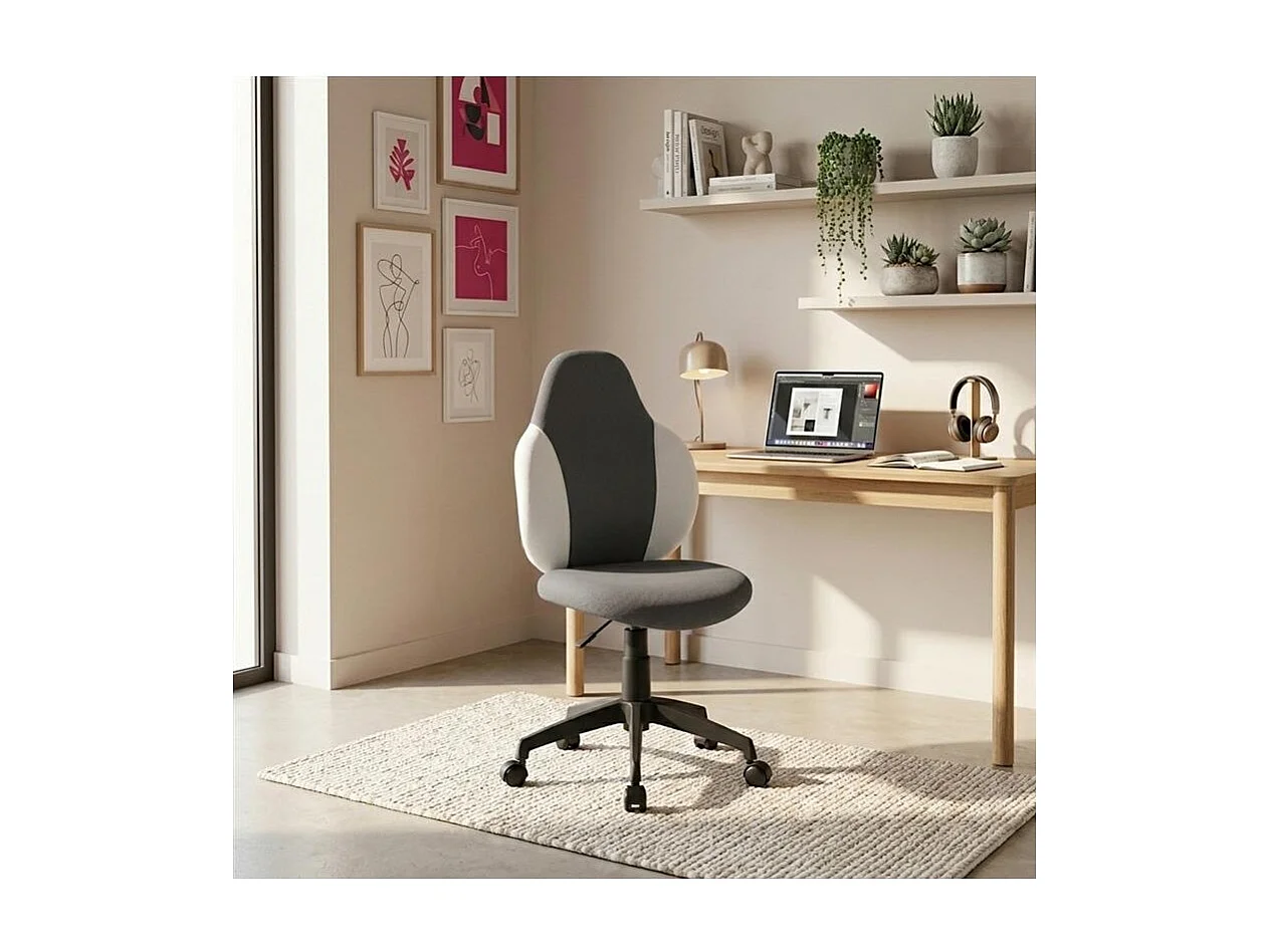 Chaise de Bureau Enfant Pivotante à Roulettes avec assise rembourrée, coloris Gris foncé / blanc - Longueur 52 x Profondeur 56 x Hauteur 103,5 cm