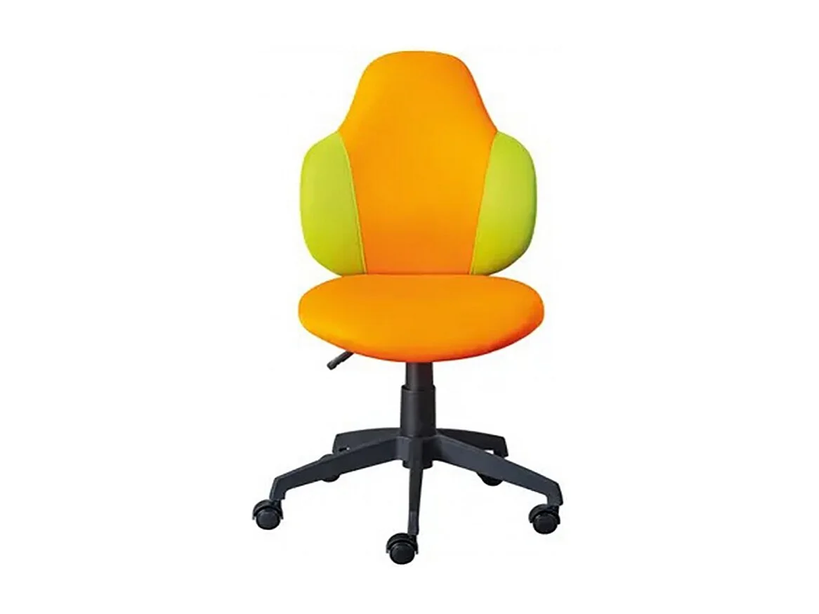 Chaise de Bureau Enfant Pivotante à Roulettes avec assise rembourrée, coloris Orange/Vert - Longueur 52 x Profondeur 56 x Hauteur 103,5 cm