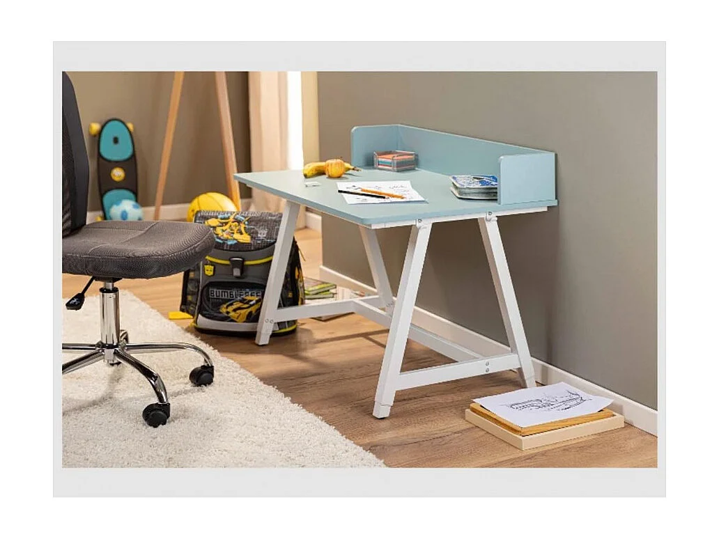 Bureau réglable pour enfant à structure métallique, coloris Bleu/Blanc - Longueur 80 x Profondeur 60 x Hauteur 85 cm
