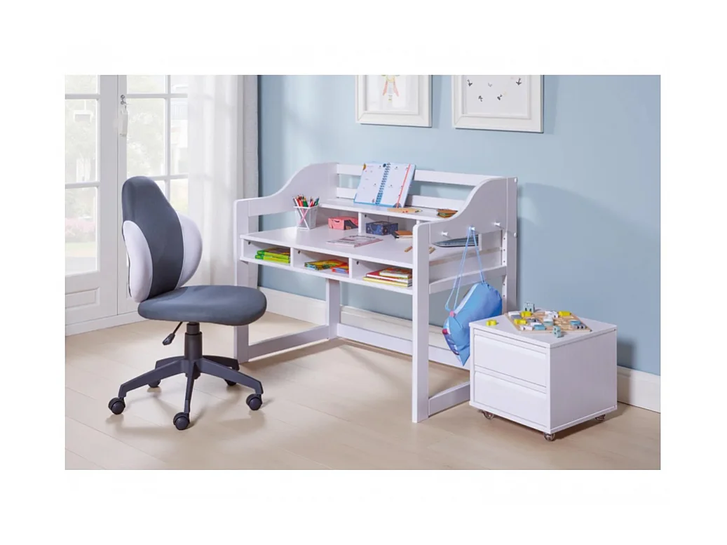 Bureau pour enfant avec 6 niches ouvertes de rangement , coloris blanc - Longueur 111,80 x Profondeur 68,30 x Hauteur 91 cm