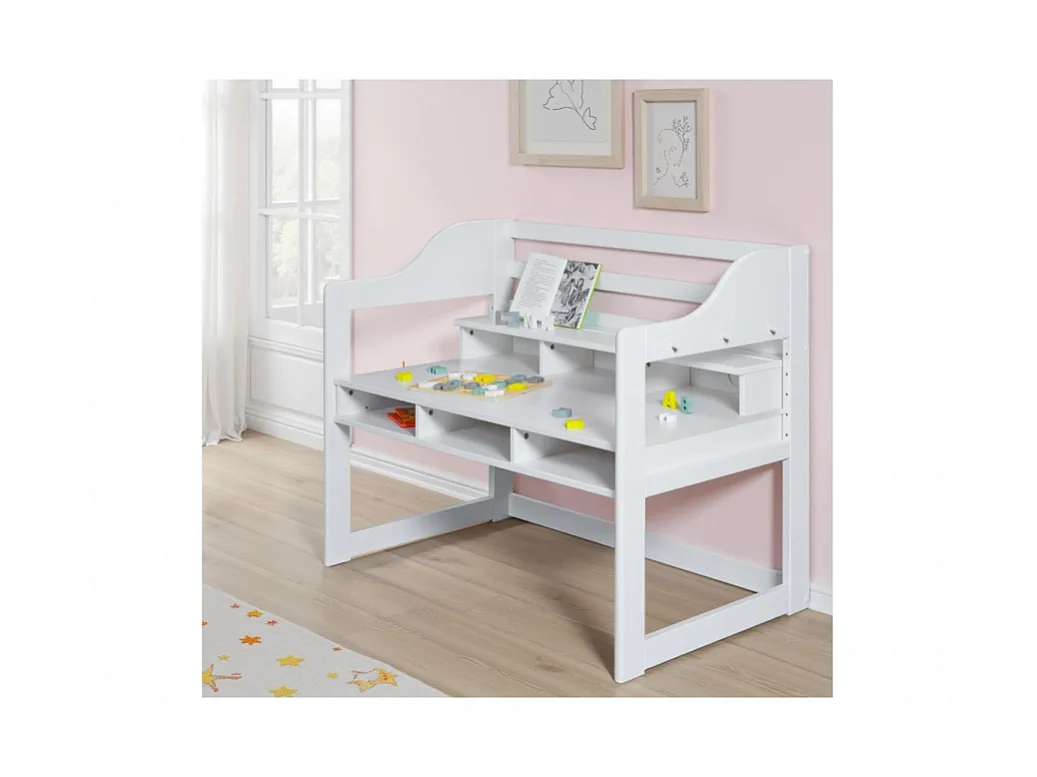 Bureau pour enfant avec 6 niches ouvertes de rangement , coloris blanc - Longueur 111,80 x Profondeur 68,30 x Hauteur 91 cm