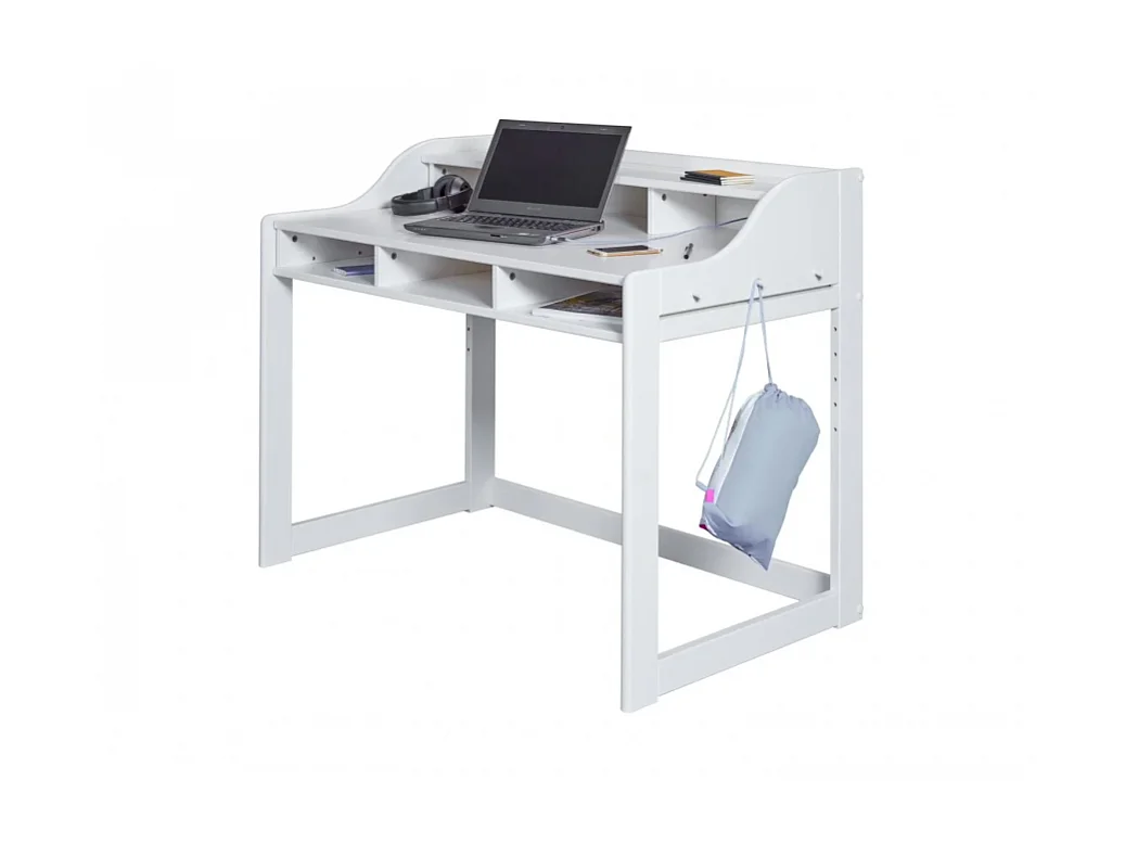 Bureau pour enfant avec 6 niches ouvertes de rangement , coloris blanc - Longueur 111,80 x Profondeur 68,30 x Hauteur 91 cm