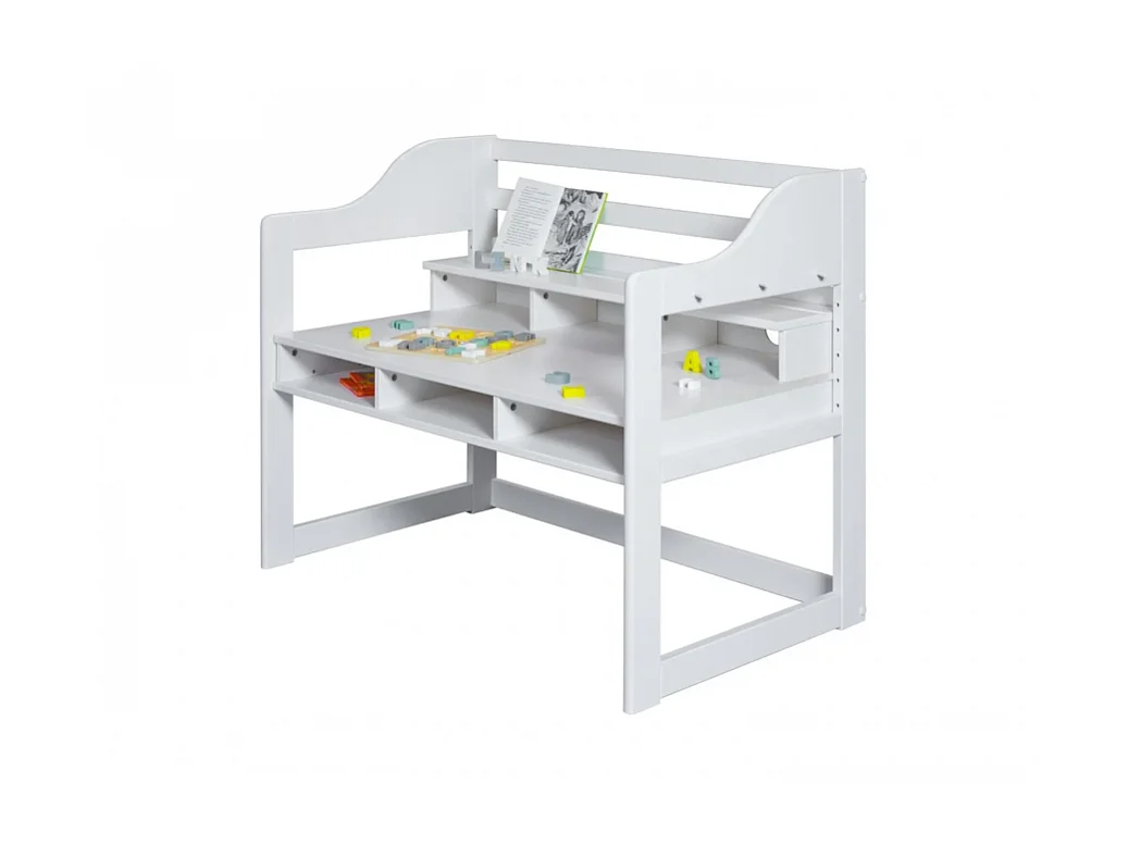 Bureau pour enfant avec 6 niches ouvertes de rangement , coloris blanc - Longueur 111,80 x Profondeur 68,30 x Hauteur 91 cm