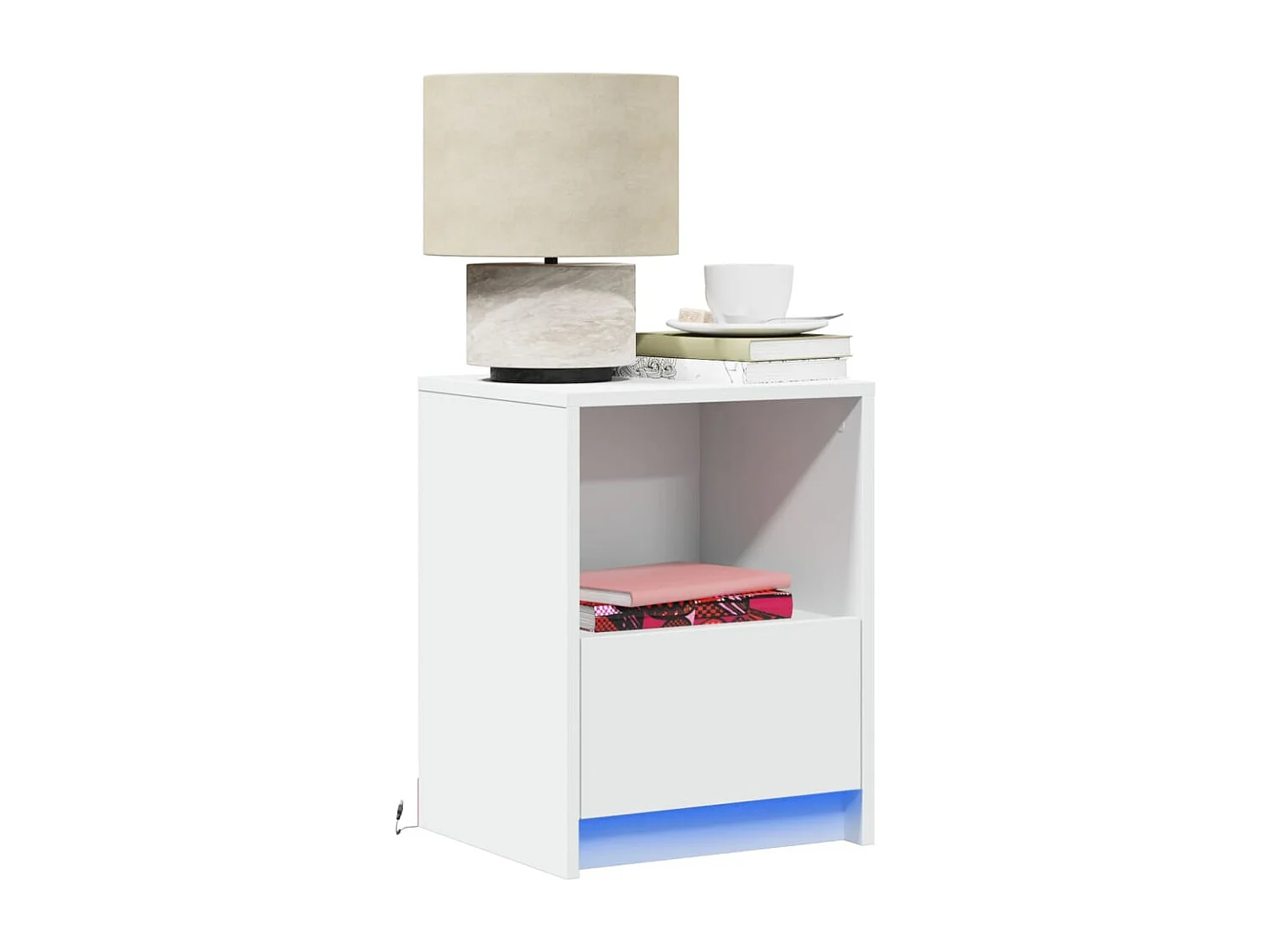 Armoire de chevet avec lumières LED blanc bois d'ingénierie
