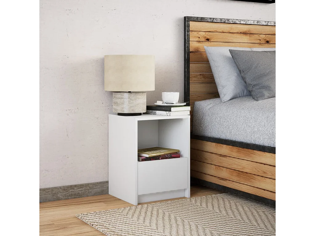 Mesita de noche con luces LED de tablero de madera blanca