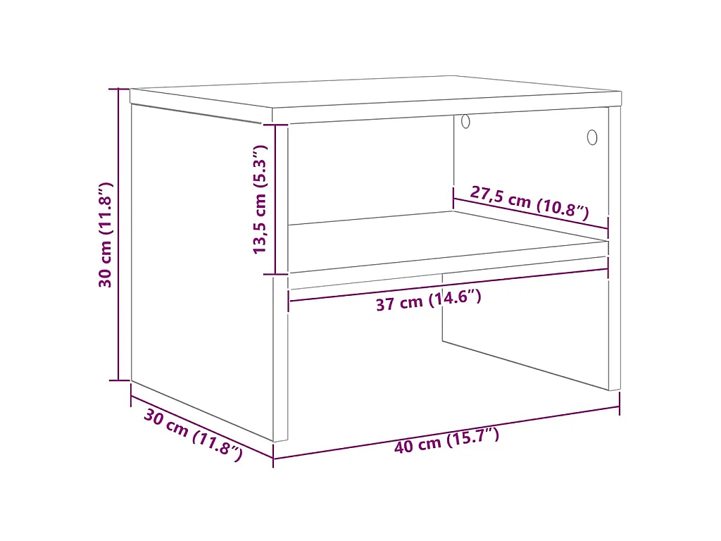 Table de chevet gris béton 40 x 30 x 30 cm panneau de bois