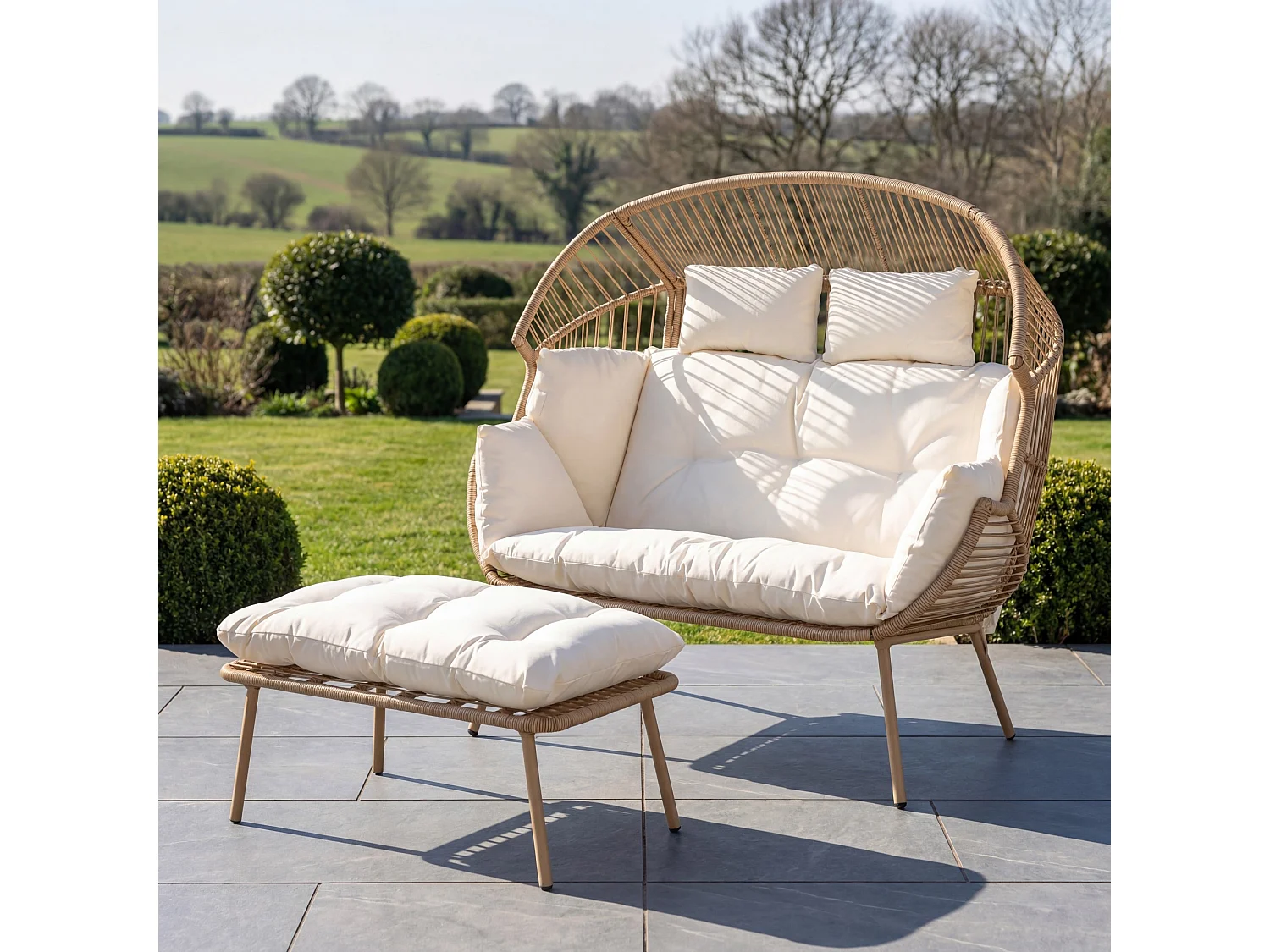 Cocona 2 Seat Standing Egg Chair and Stool