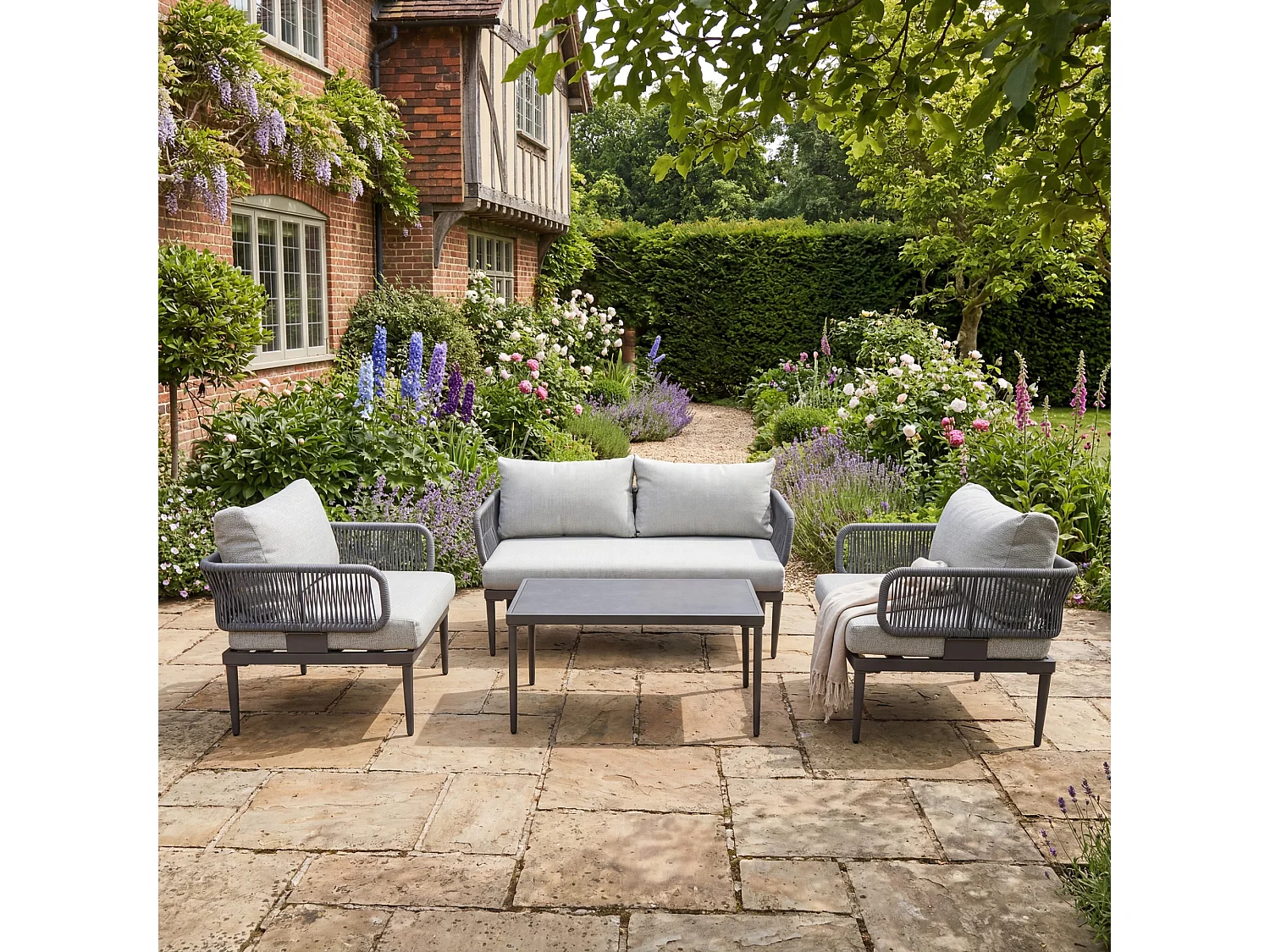 Soveria Outdoor Conversation Set - 2 Seat Sofa, 2 x Chairs + Table