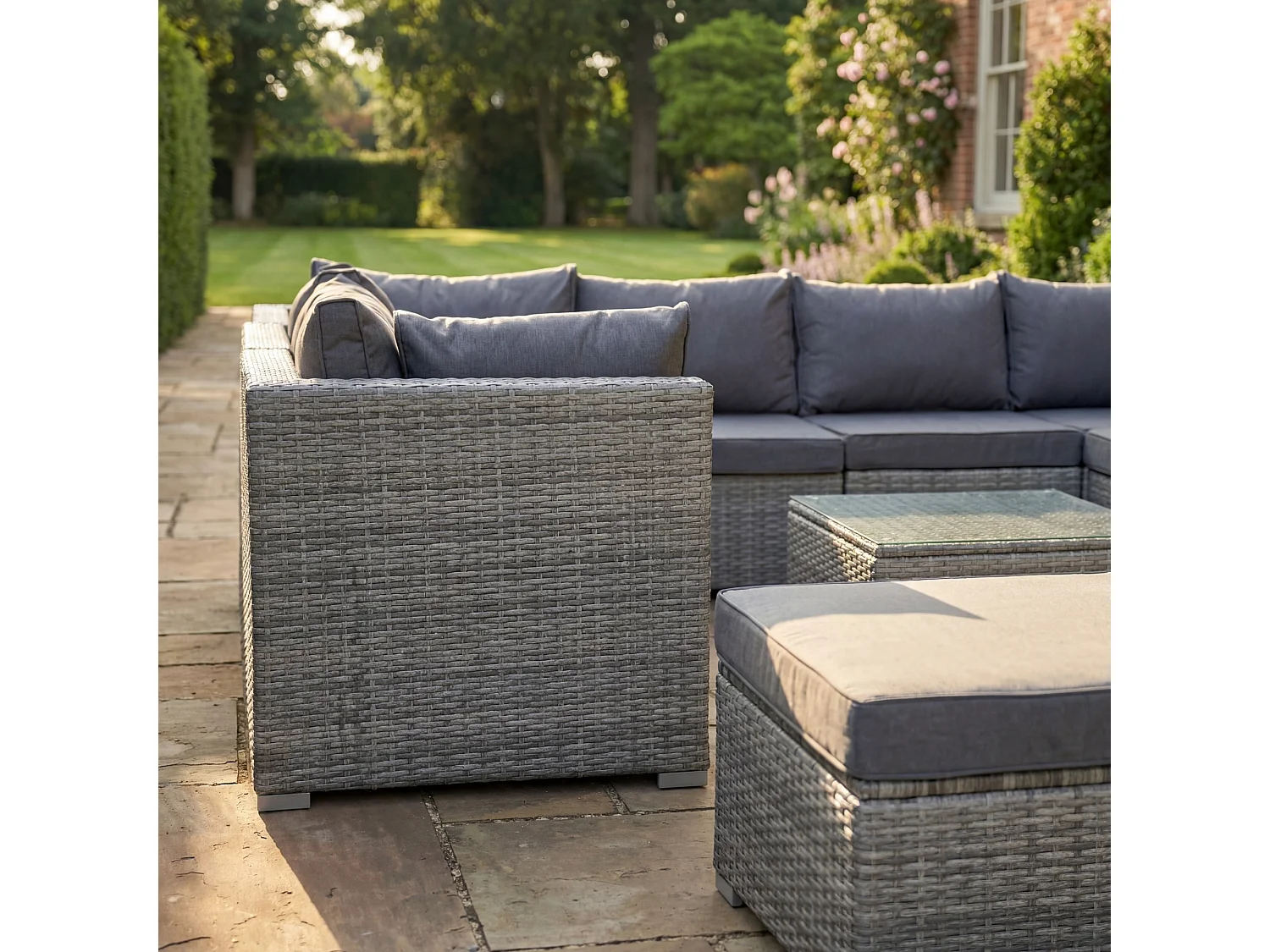 Oliena 10 Seat Modular Rattan Small U-Shape Garden Furniture