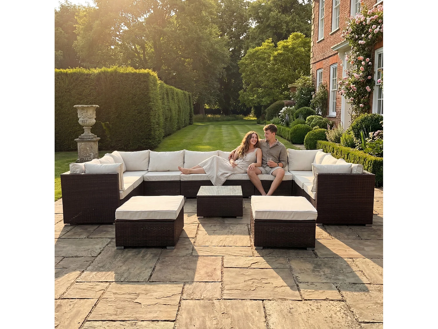 Oliena 12 Seat Modular Rattan Large U-Shape Garden Furniture