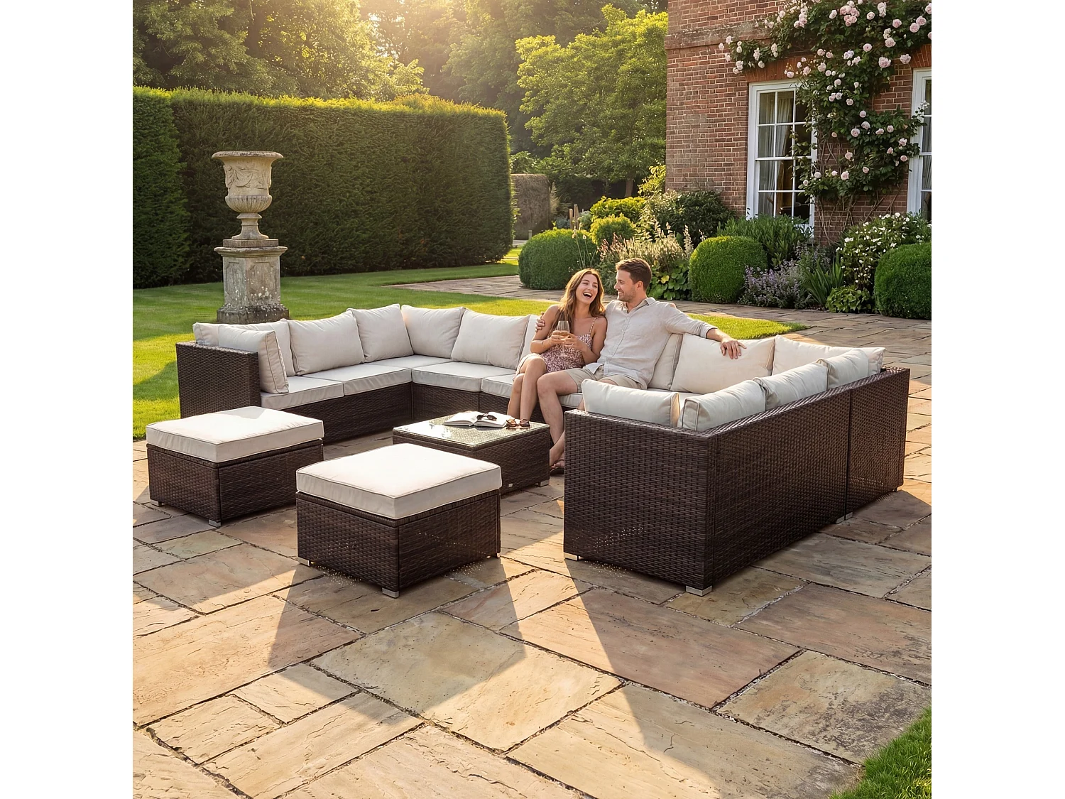 Oliena 12 Seat Modular Rattan Large U-Shape Garden Furniture