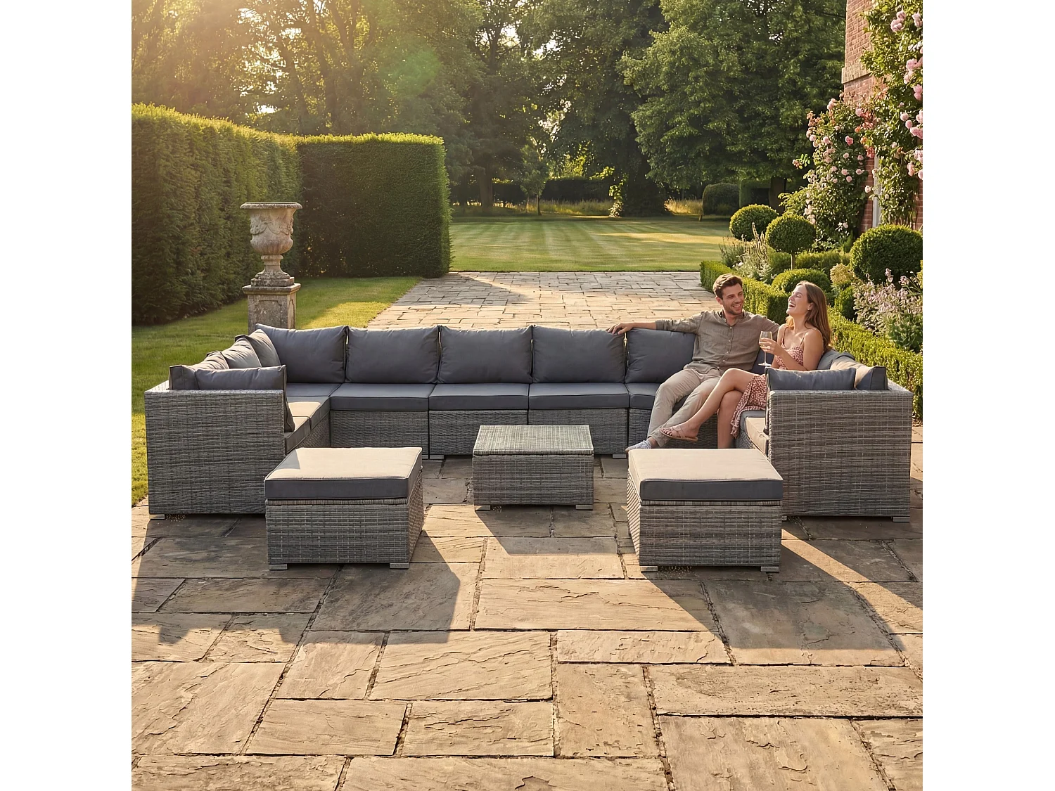 Oliena 12 Seat Modular Rattan Large U-Shape Garden Furniture