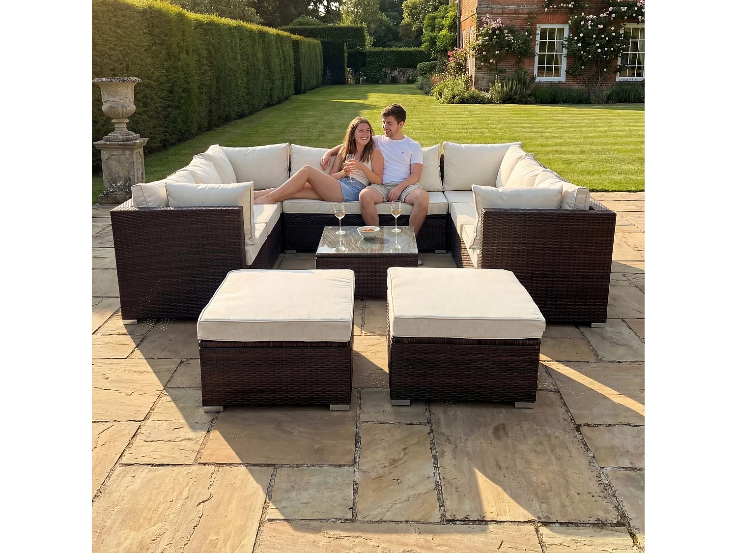 Oliena 10 Seat Modular Rattan Small U-Shape Garden Furniture