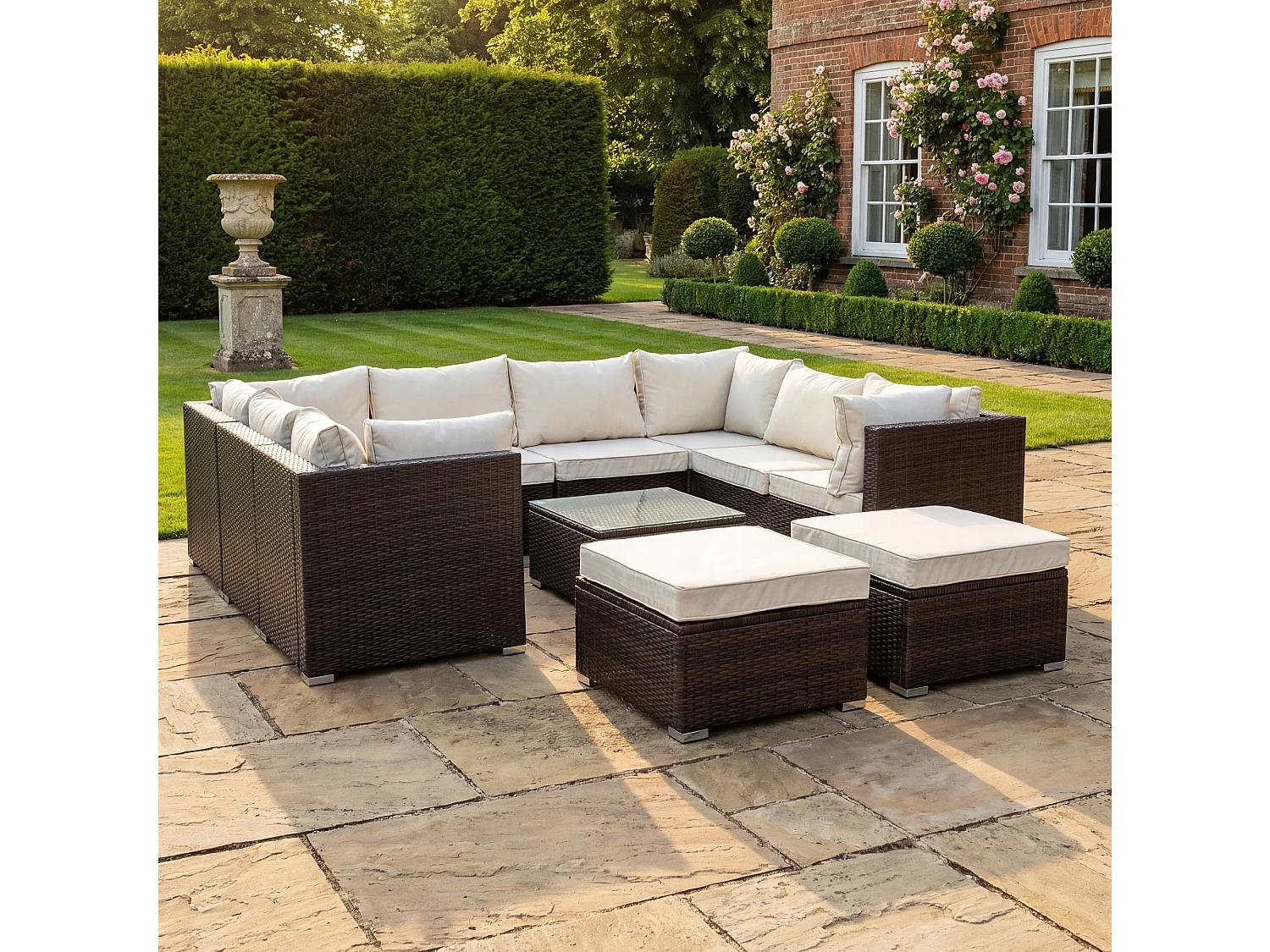 Oliena 10 Seat Modular Rattan Small U-Shape Garden Furniture