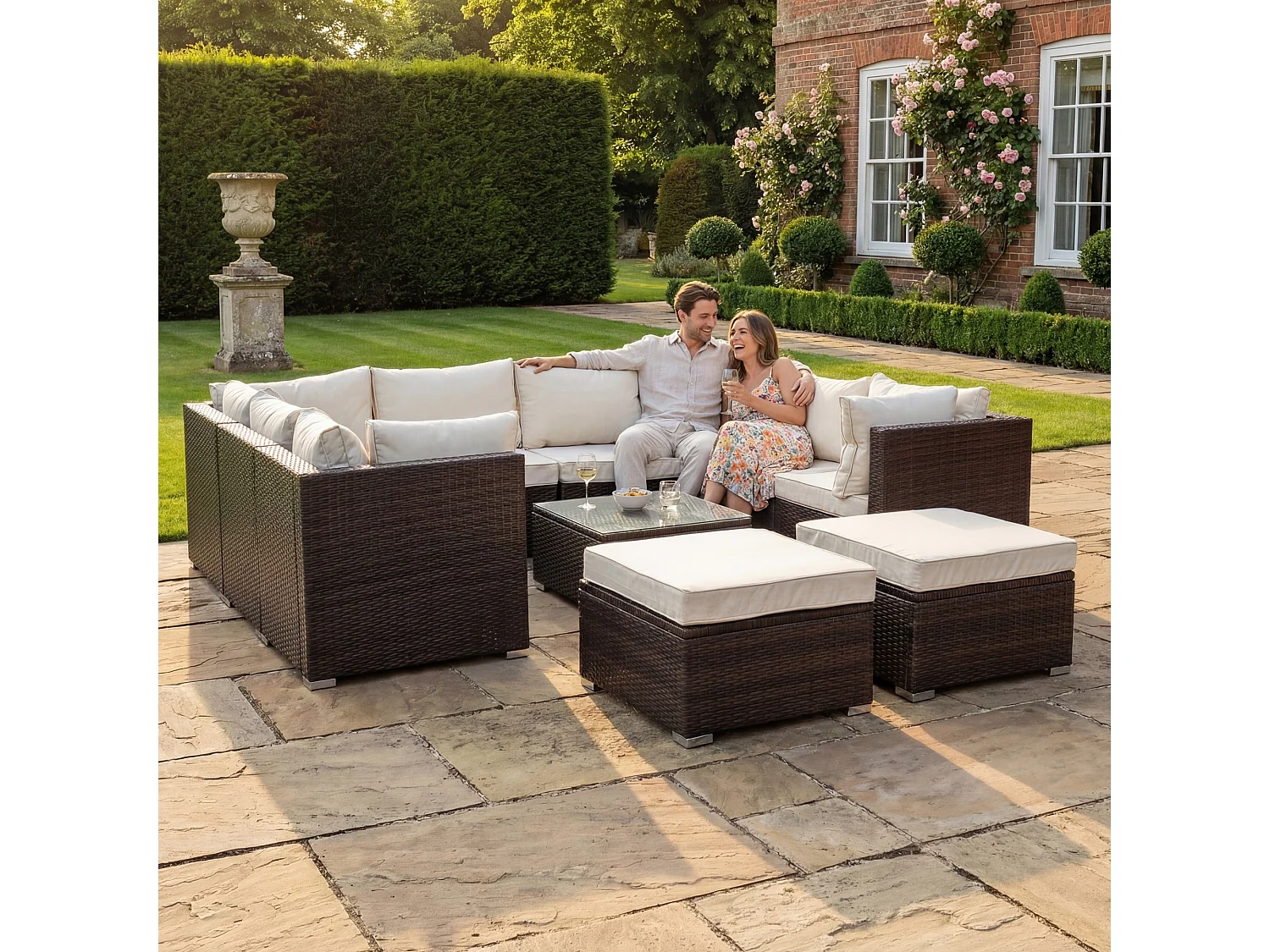 Oliena 10 Seat Modular Rattan Small U-Shape Garden Furniture