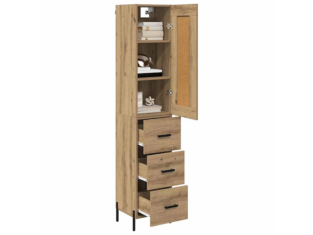 Alacena de madera de ingeniería, roble artisan, para baño, 34,5 × 34 × 180 cm