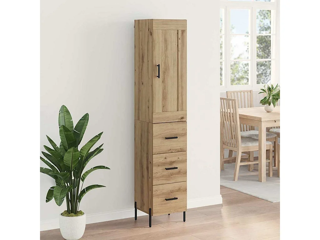 Alacena de madera de ingeniería, roble artisan, para baño, 34,5 × 34 × 180 cm
