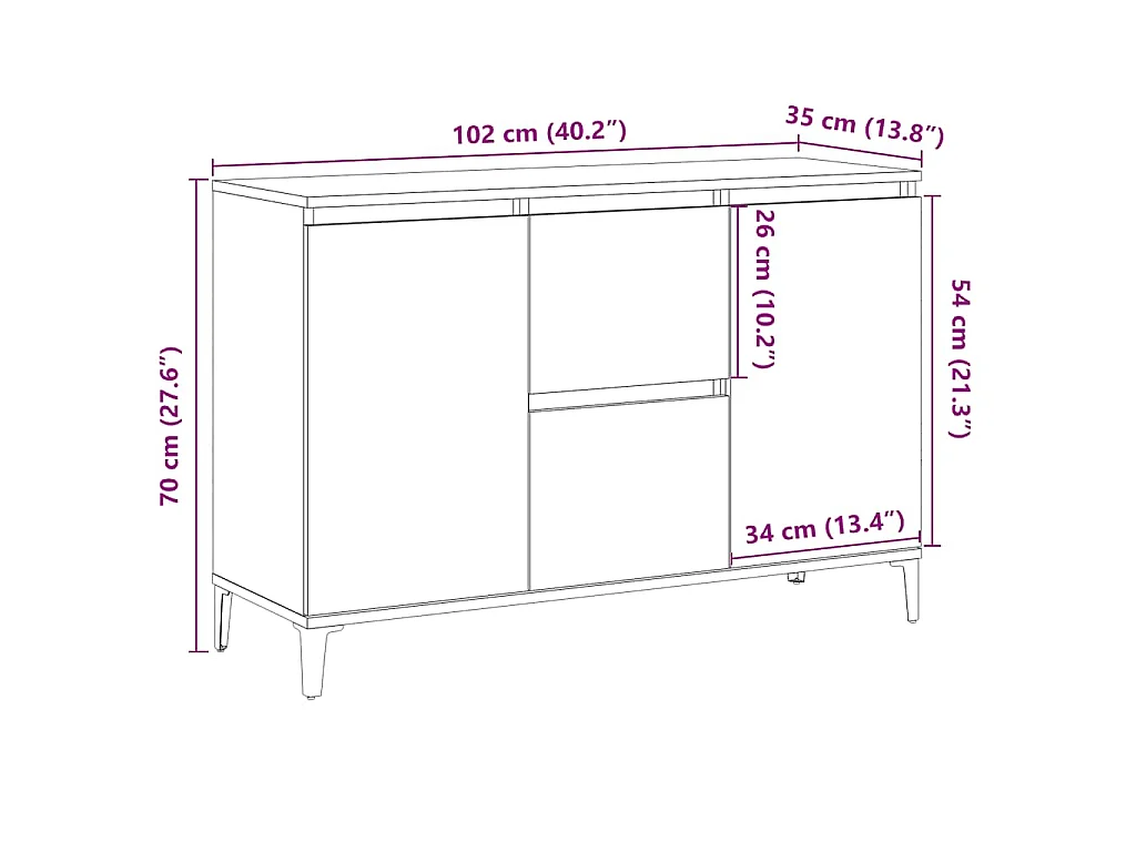 Buffet chêne artisanal 102 x 35 x 70 cm panneau de bois