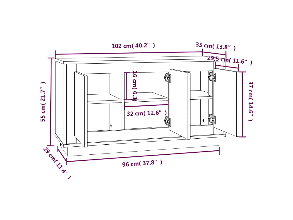Aparador de madera contrachapada roble, para baño, 102 × 35 × 55 cm