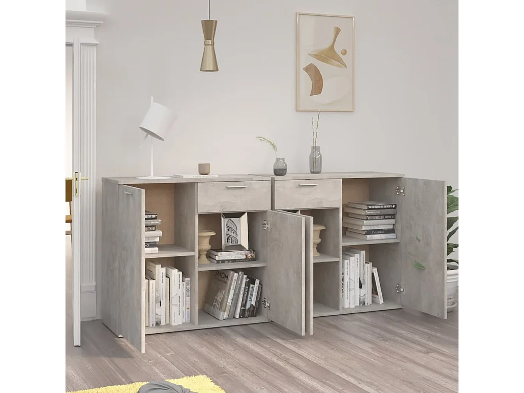 Buffet gris béton 160 x 36 x 75 cm panneau de bois