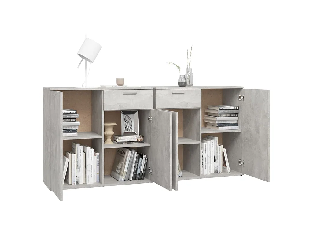 Buffet gris béton 160 x 36 x 75 cm panneau de bois