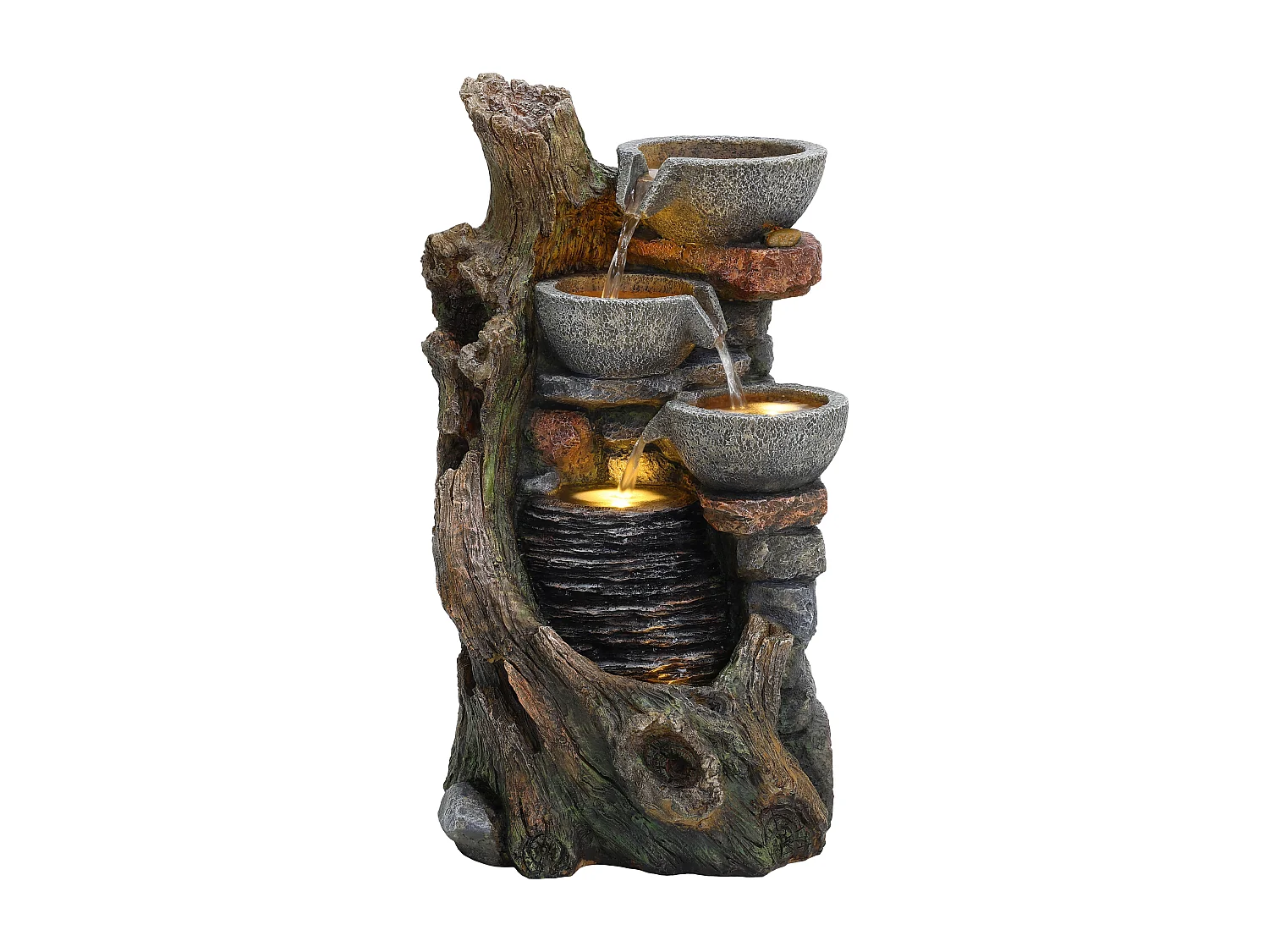 Fontaine de Jardin Cascade Électrique « Rustic Brook » Extérieure LED Pompe