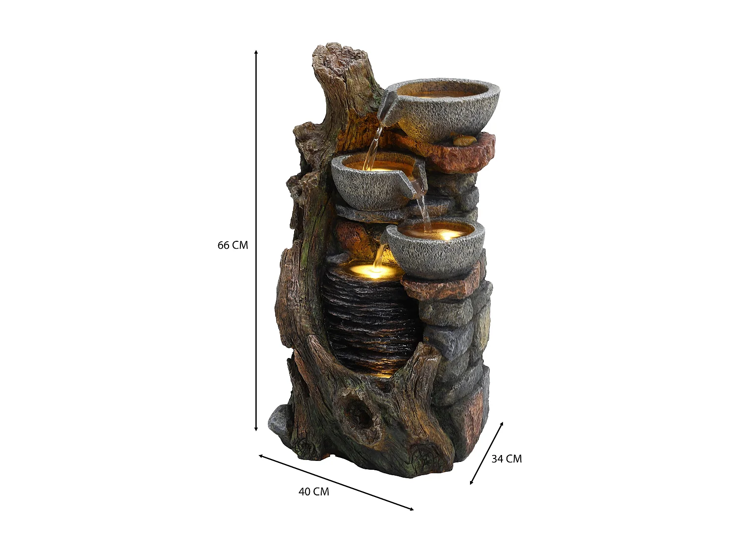 Fontaine de Jardin Cascade Électrique « Rustic Brook » Extérieure LED Pompe