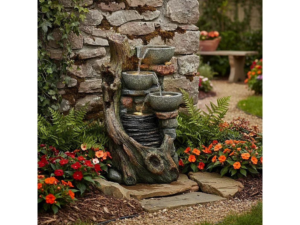 Fontaine de Jardin Cascade Électrique « Rustic Brook » Extérieure LED Pompe