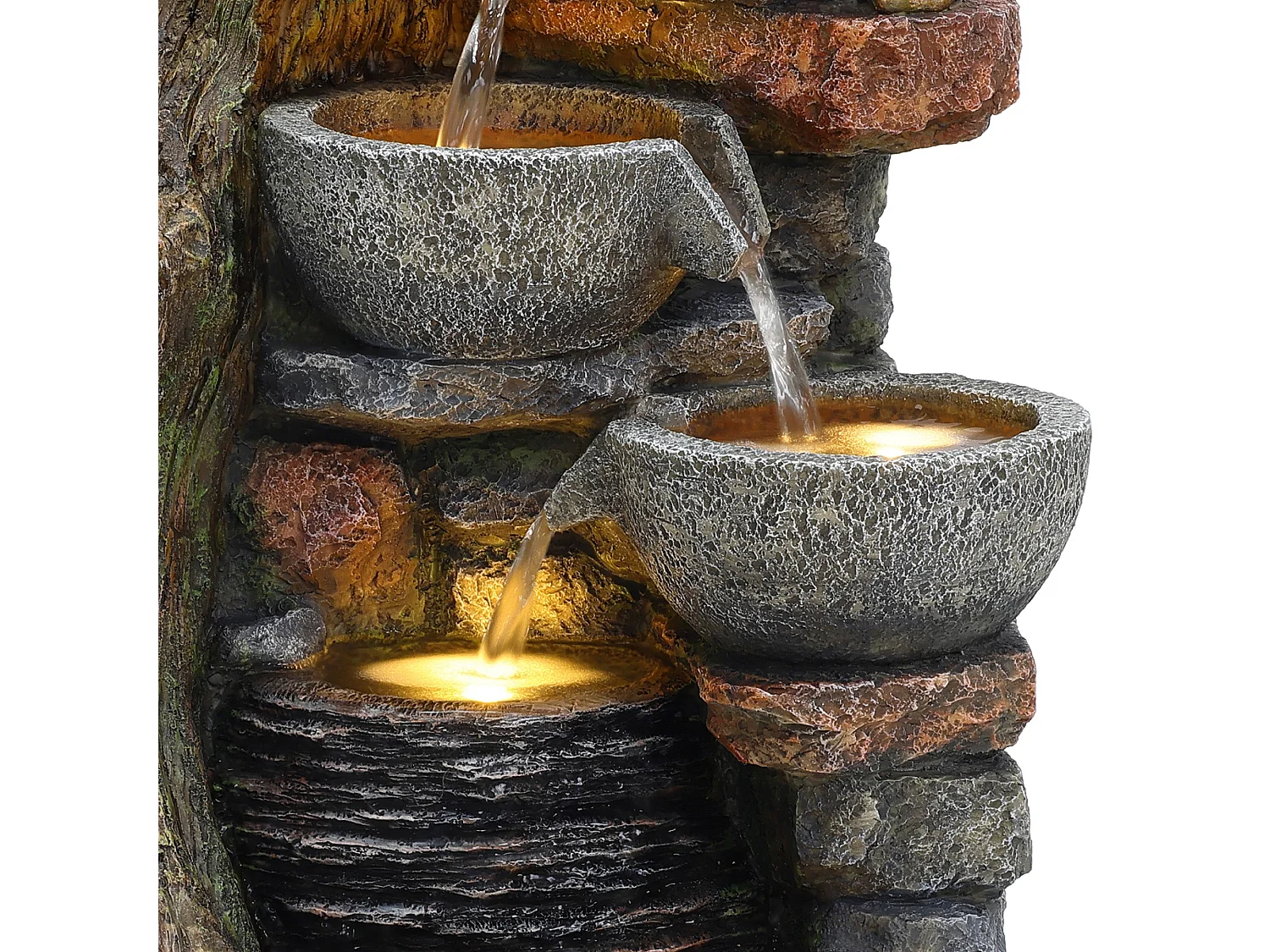 Fontaine de Jardin Cascade Électrique « Rustic Brook » Extérieure LED Pompe