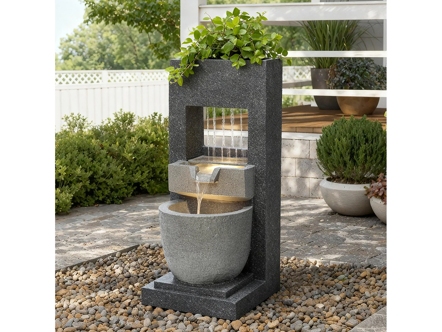 Fontaine de Jardin Cascade Électrique « Cascade Springs » Extérieure LED Pompe