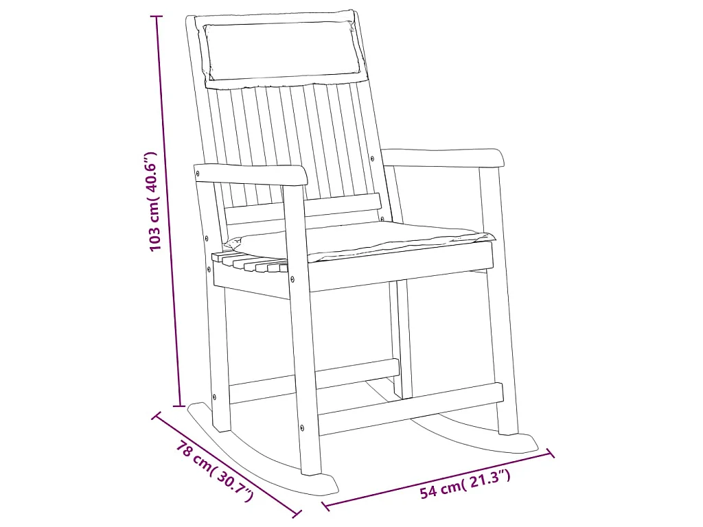 Silla mecedora con cojines de madera maciza de acacia