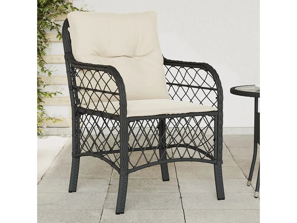 Chaises de  avec coussins lot de 2 noir résine tressée