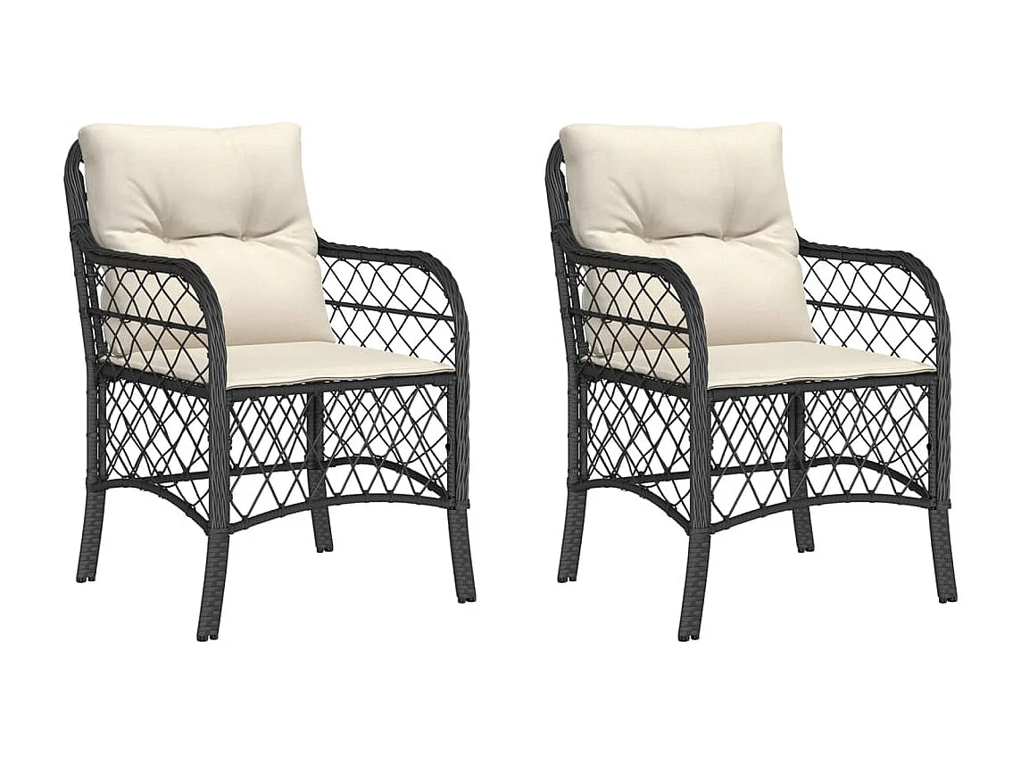 Chaises de  avec coussins lot de 2 noir résine tressée