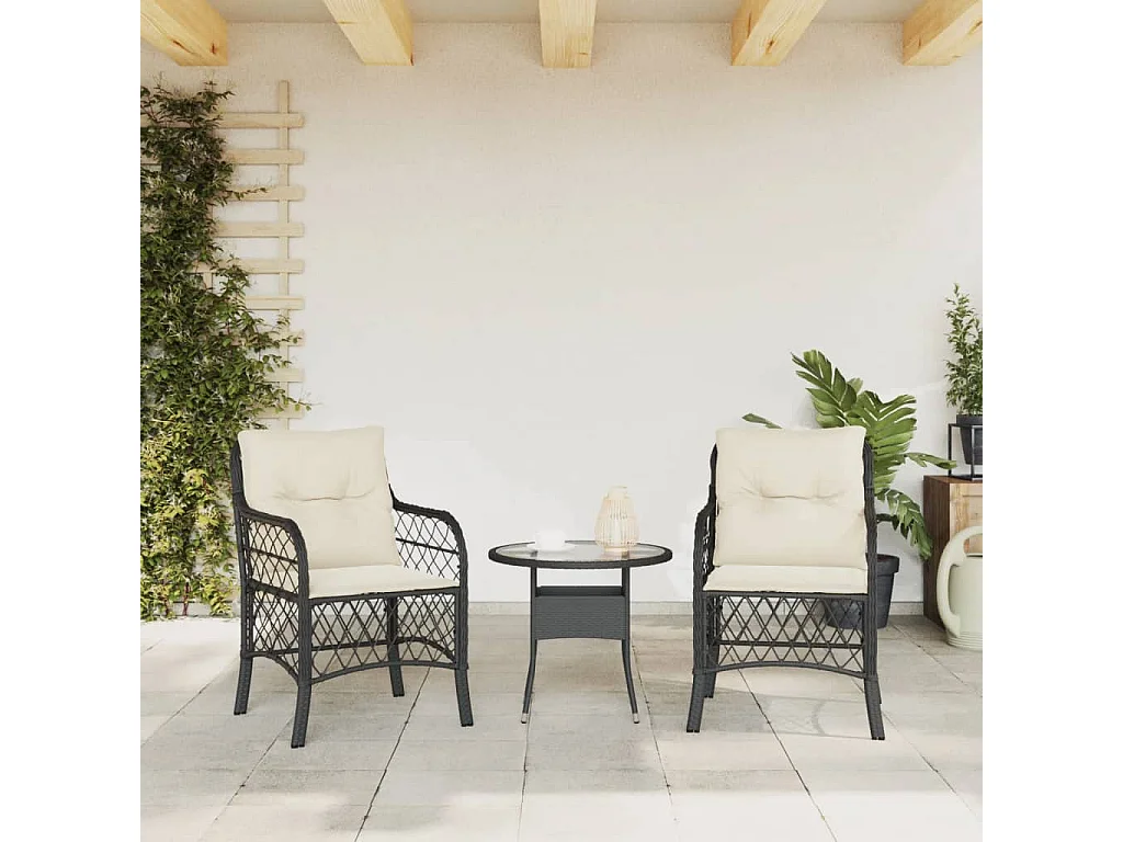 Chaises de  avec coussins lot de 2 noir résine tressée