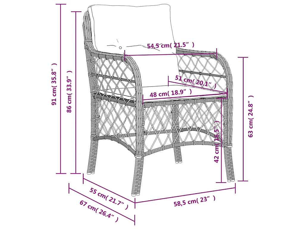 Chaises avec coussins lot de 2 noires résine tressée