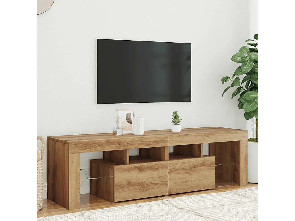 Meuble TV avec lumières LED chêne artisanal bois d'ingénierie