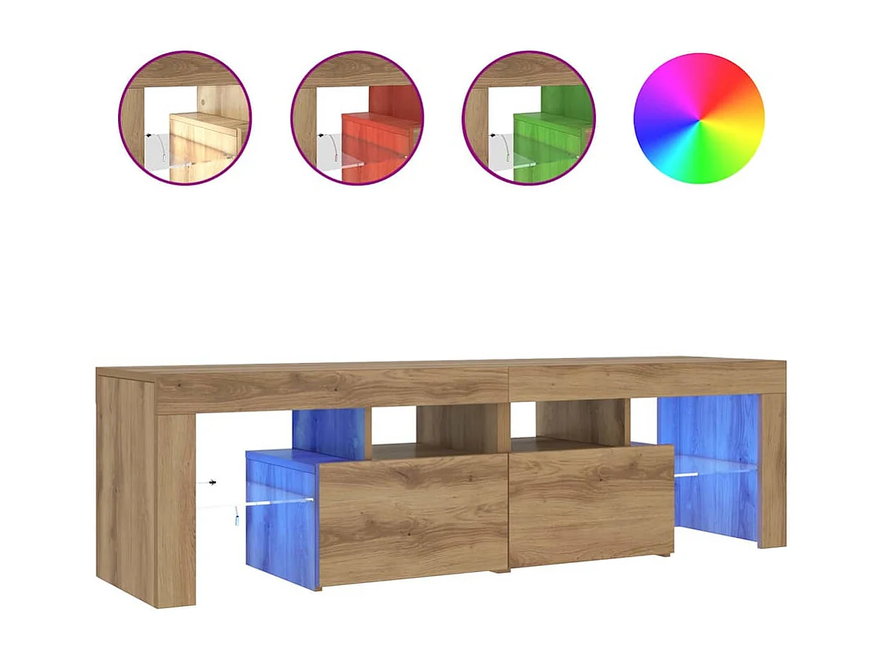 Meuble TV avec lumières LED chêne artisanal bois d'ingénierie