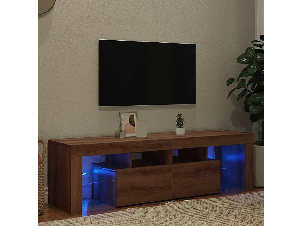 Meuble TV avec lumières LED chêne artisanal bois d'ingénierie
