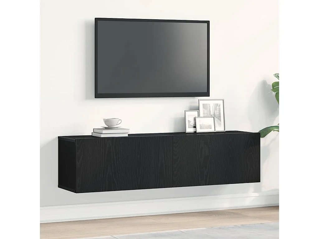 Mueble de TV de madera de roble negro 120x30x30,5 cm