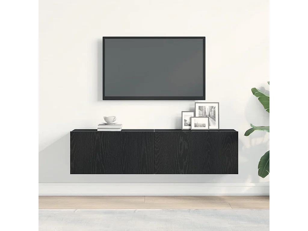 Mueble de TV de madera de roble negro 120x30x30,5 cm