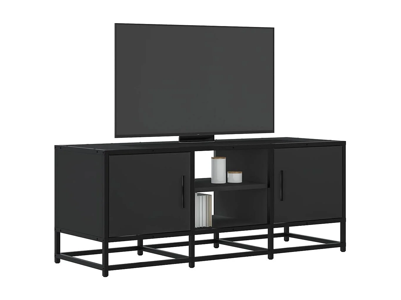 Mueble de TV madera de ingeniería y metal negro 100x35x41 cm