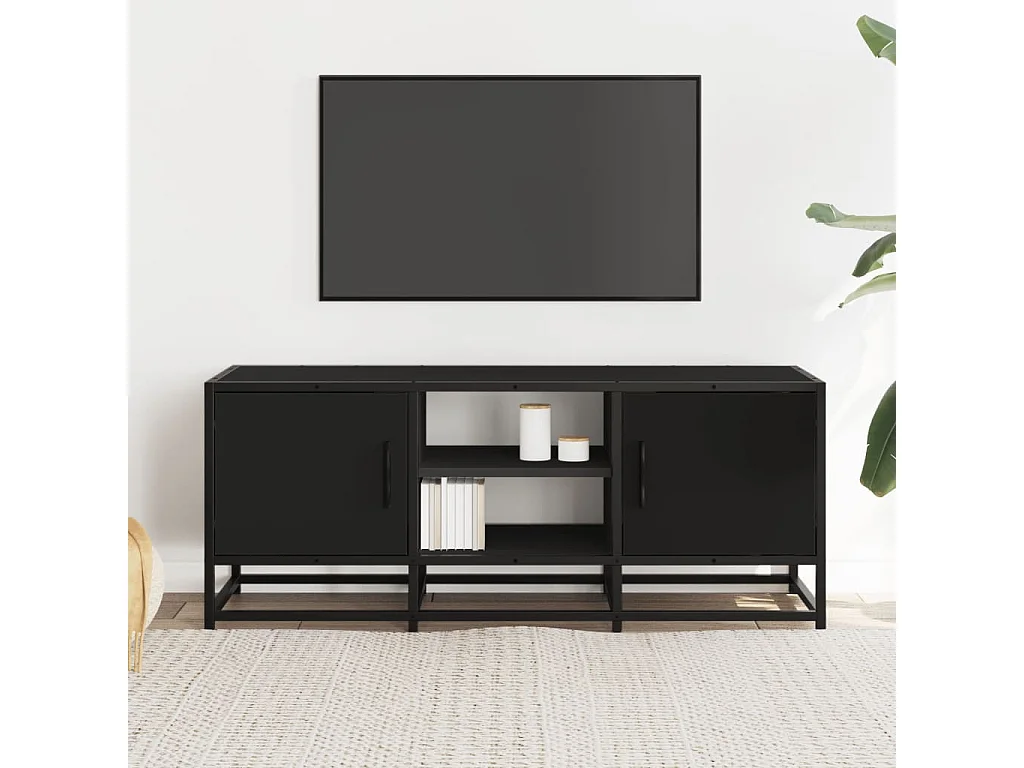 Mueble de TV madera de ingeniería y metal negro 100x35x41 cm