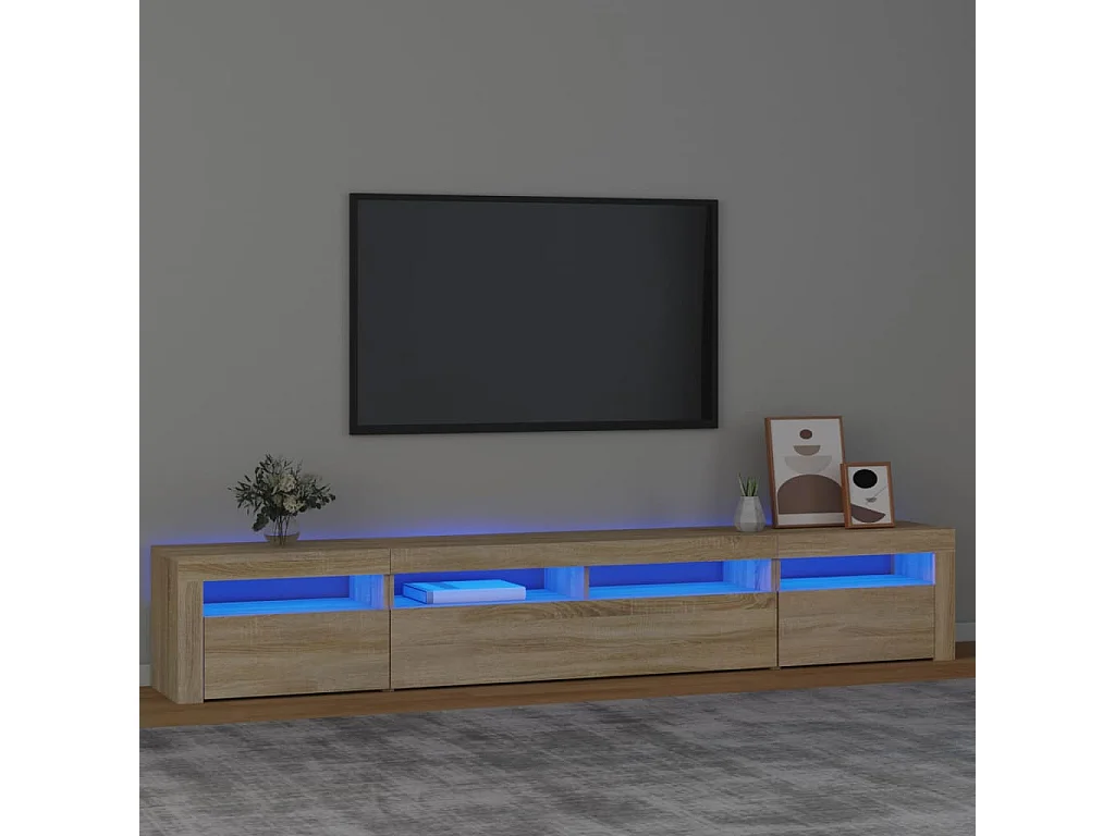 Meuble TV avec lumières LED Chêne  240x35x40 cm