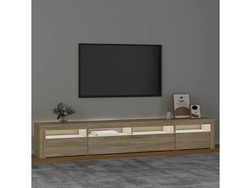 Meuble TV avec lumières LED Chêne  240x35x40 cm