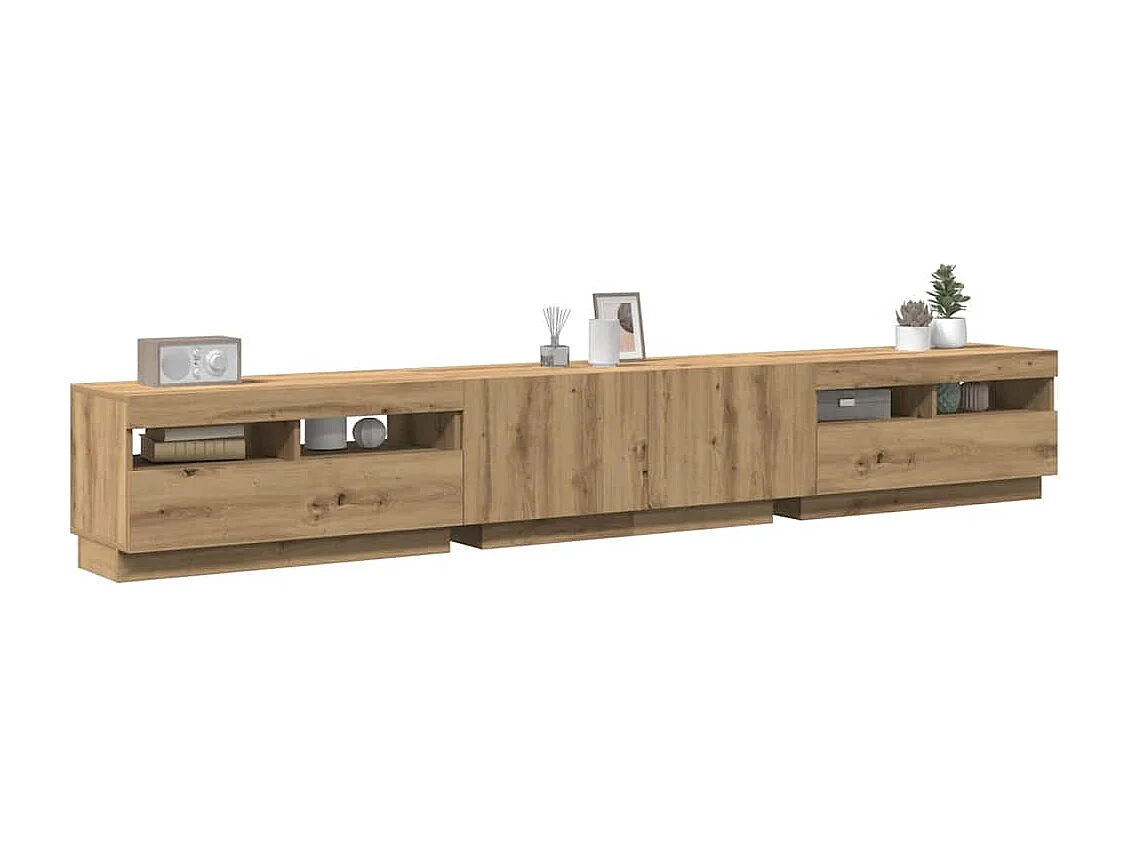 Meuble TV avec lumières LED chêne artisanal bois d'ingénierie