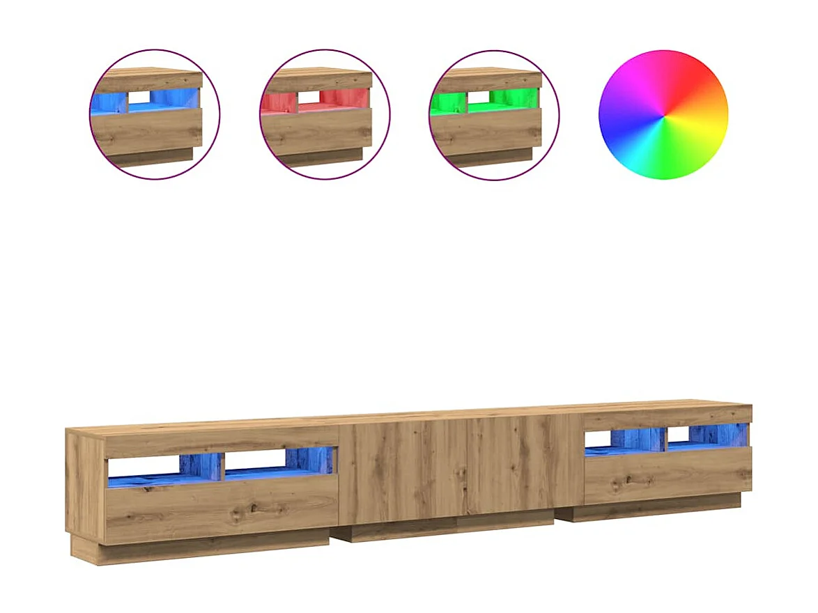 Meuble TV avec lumières LED chêne artisanal bois d'ingénierie