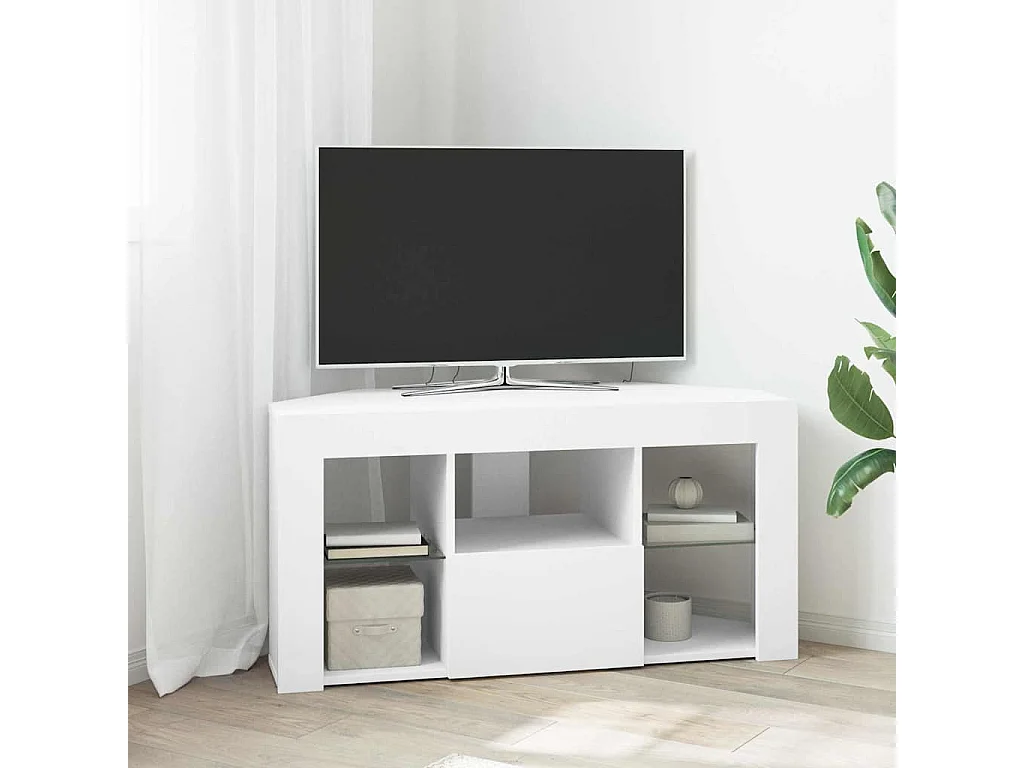 Meuble TV LED d'Angle Blanc 100 x 40 x 50 cm Bois d'ingénierie