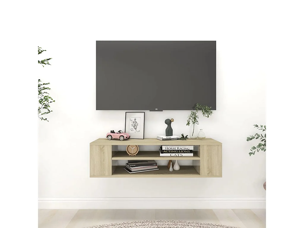 Meuble TV suspendu Chêne  100x30x26,5 cm Bois ingénierie